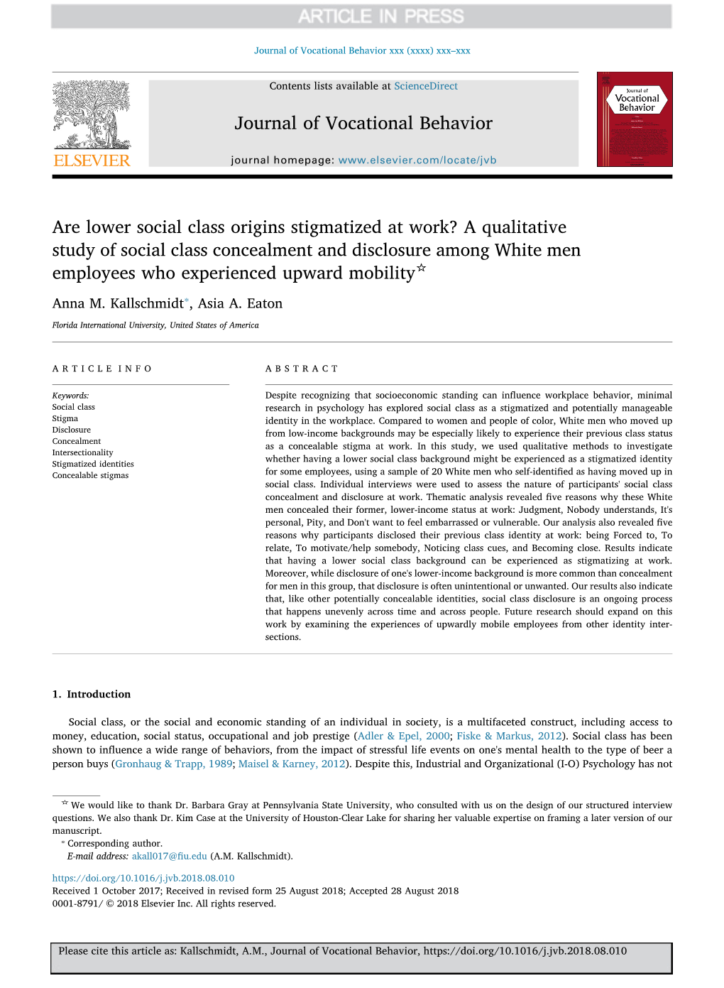 Are Lower Social Class Origins Stigmatized at Work?