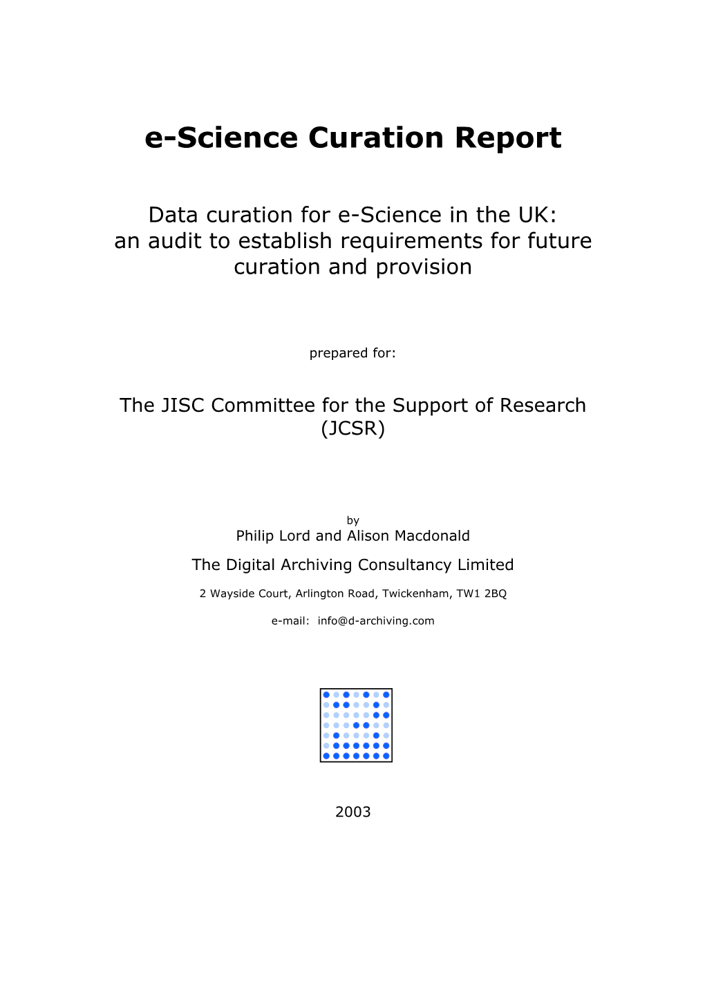 E-Science Curation Report