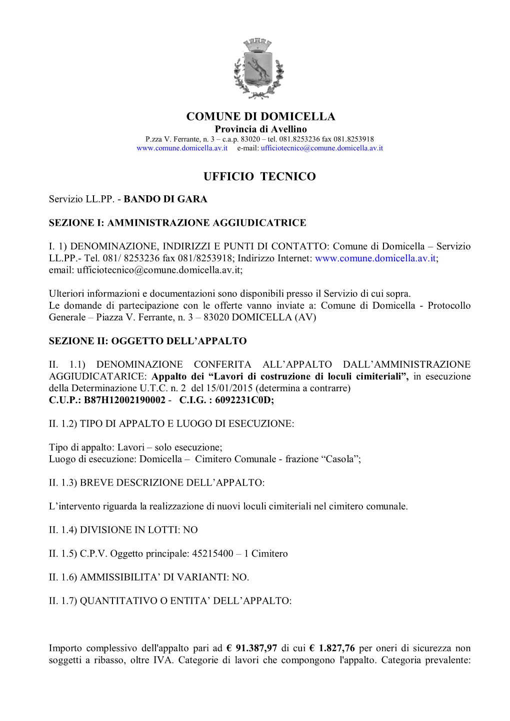 Comune Di Domicella Ufficio Tecnico