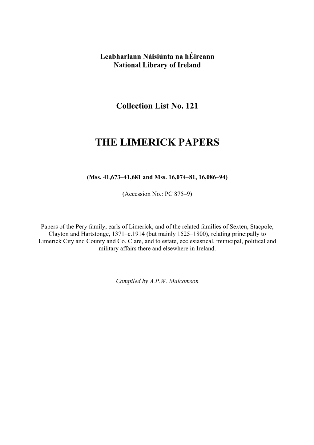 The Limerick Papers