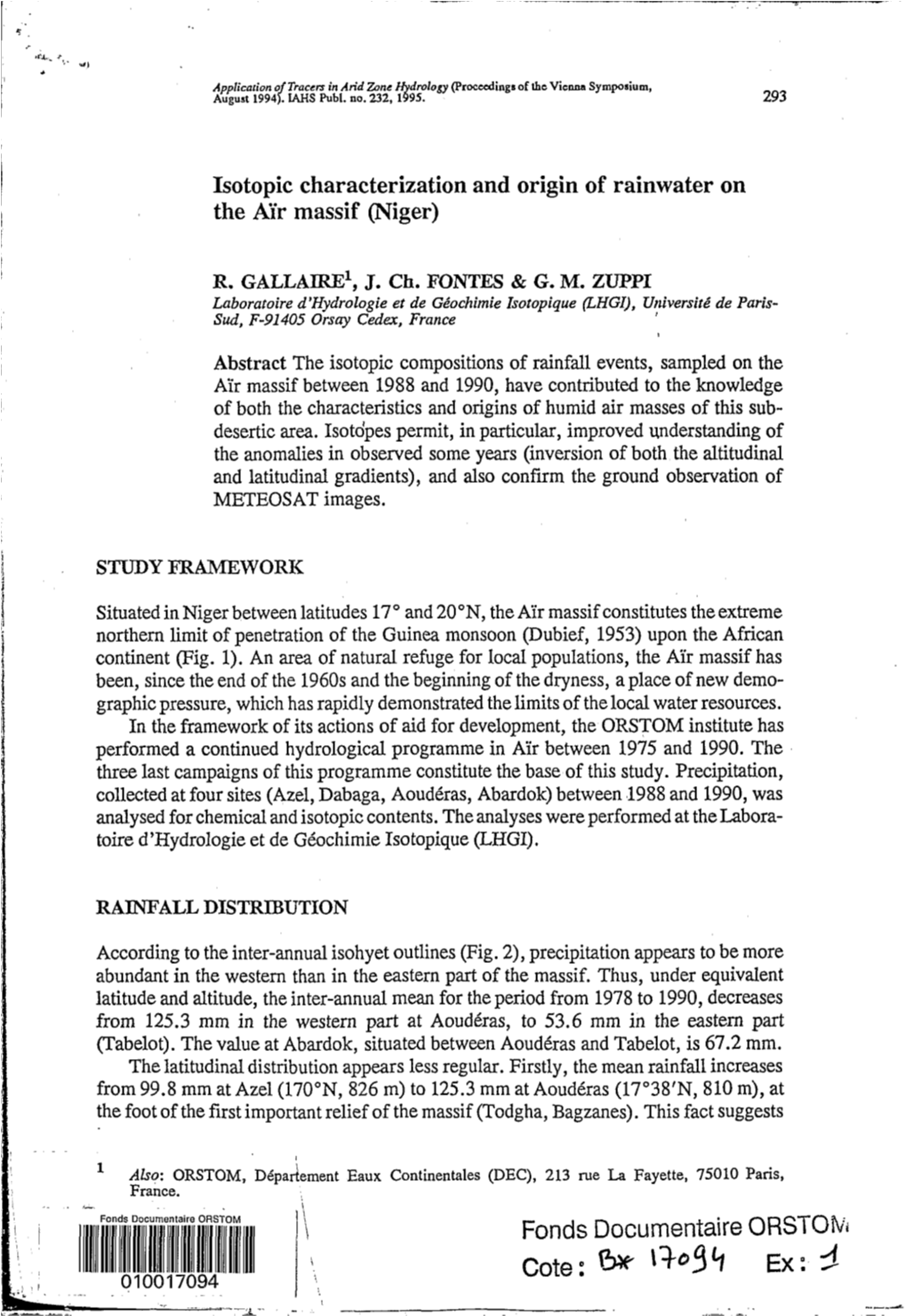 Isotopic Characterization and Origin of Rainwater on the Aïr Massif (Niger)