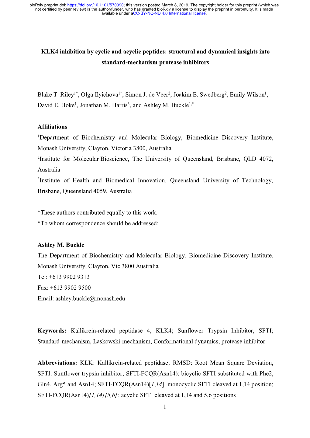 KLK4 Inhibition by Cyclic and Acyclic Peptides: Structural and Dynamical Insights Into Standard-Mechanism Protease Inhibitors