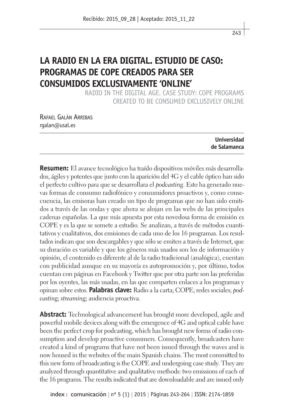 La Radio En La Era Digital: Estudio De Caso: Programas De COPE Creados