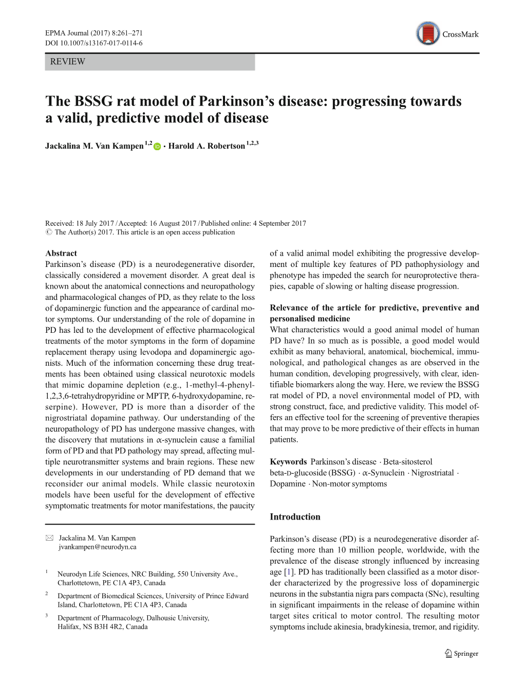 The BSSG Rat Model of Parkinson's Disease