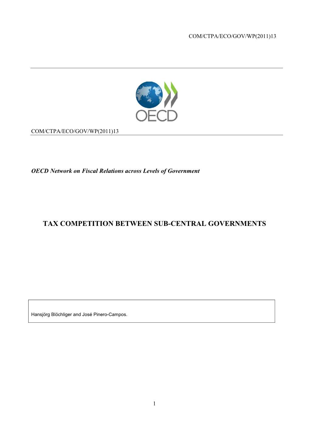 Tax Competition Between Sub-Central Governments