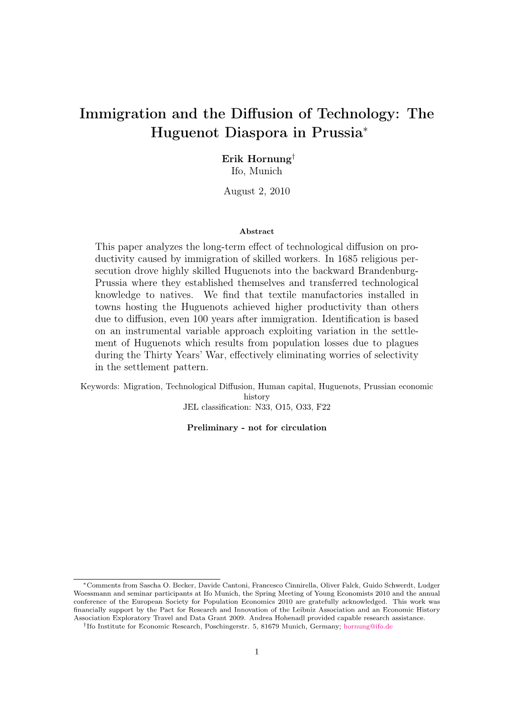 Immigration and the Diffusion of Technology: the Huguenot