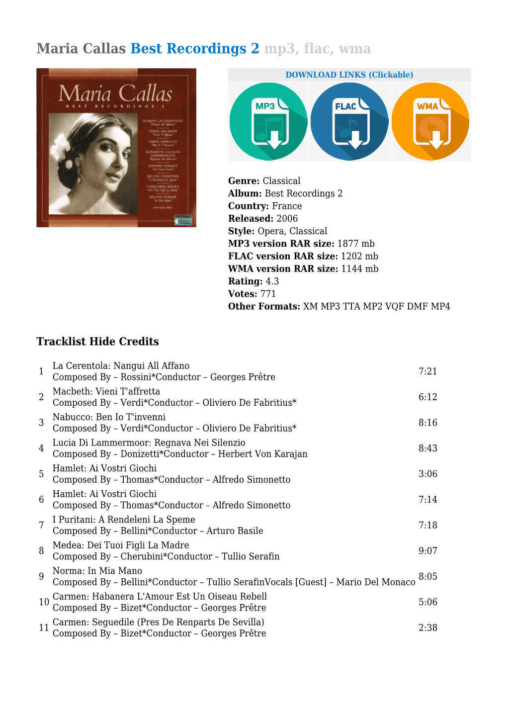 Maria Callas Best Recordings 2 Mp3, Flac, Wma