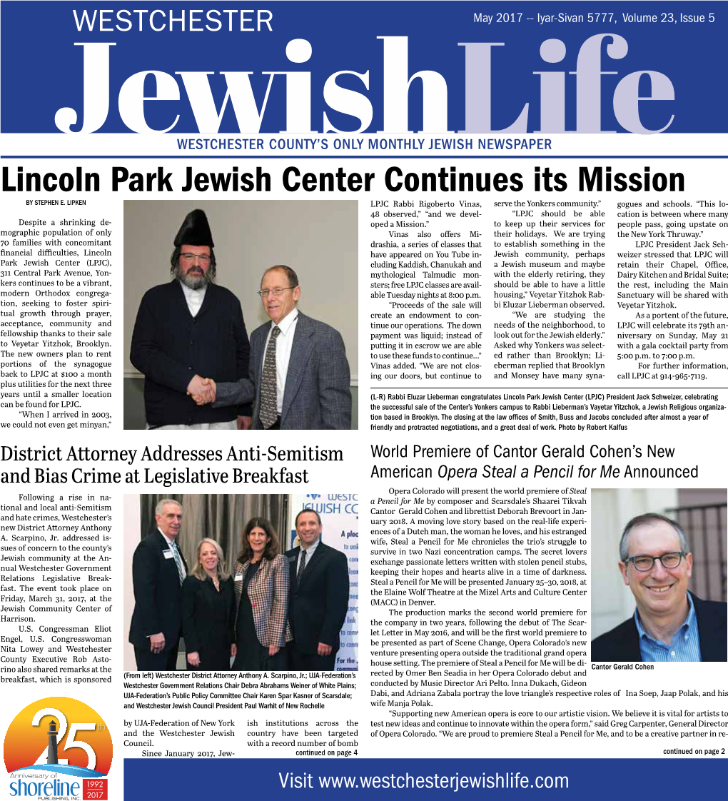 Lincoln Park Jewish Center Continues Its Mission by STEPHEN E