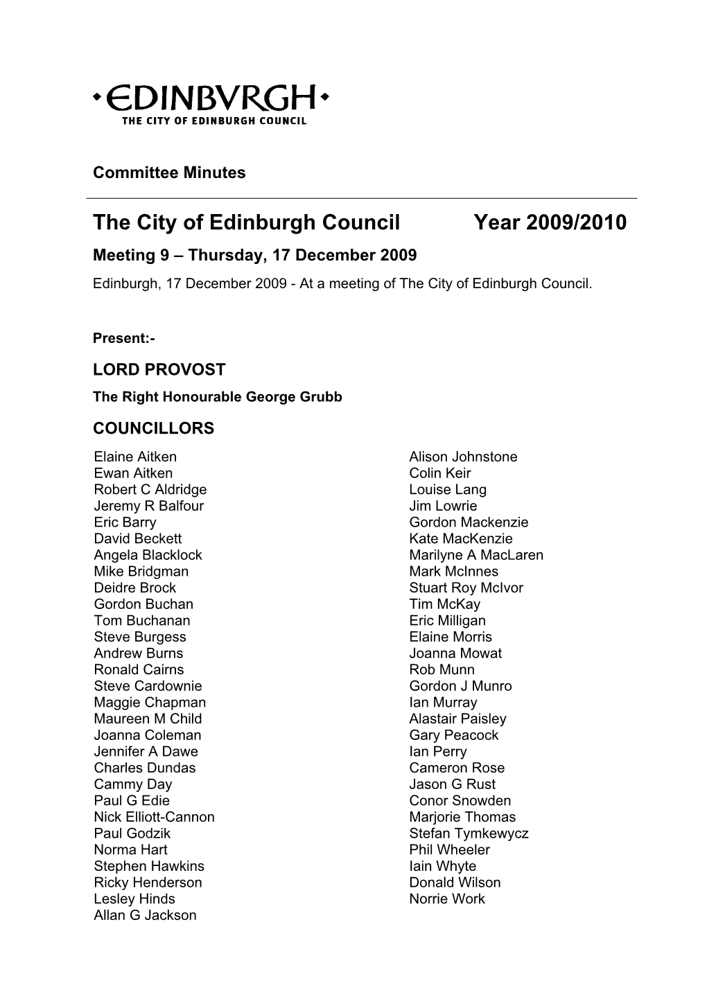 The City of Edinburgh Council Year 2009/2010