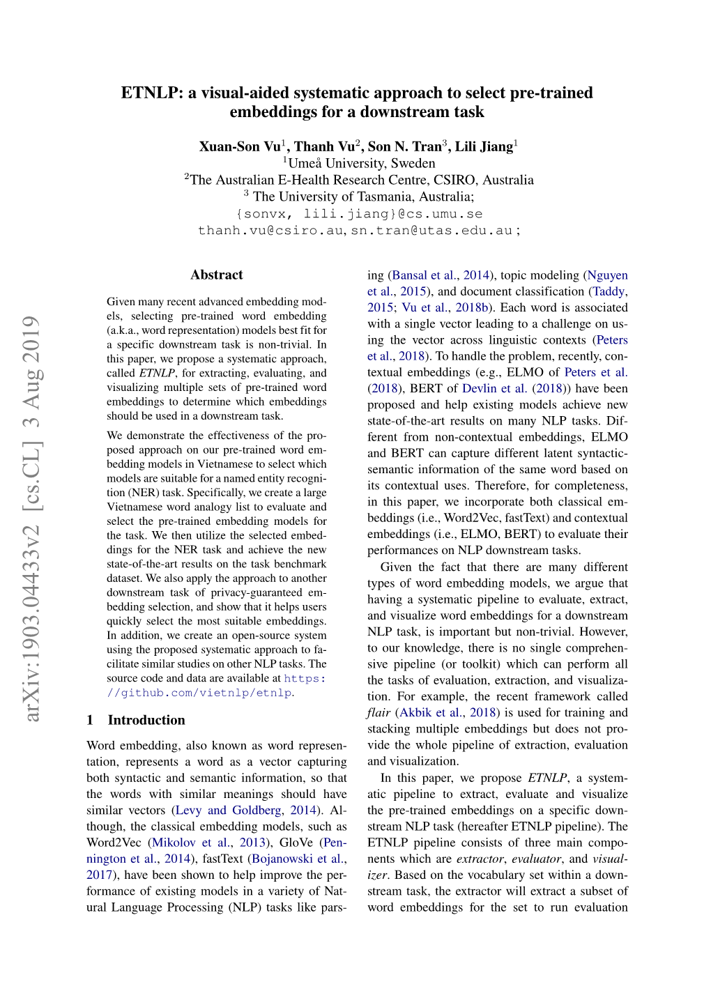 ETNLP: a Visual-Aided Systematic Approach to Select Pre-Trained Embeddings for a Downstream Task