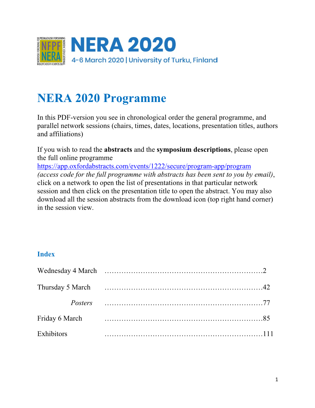 NERA 2020 Programme