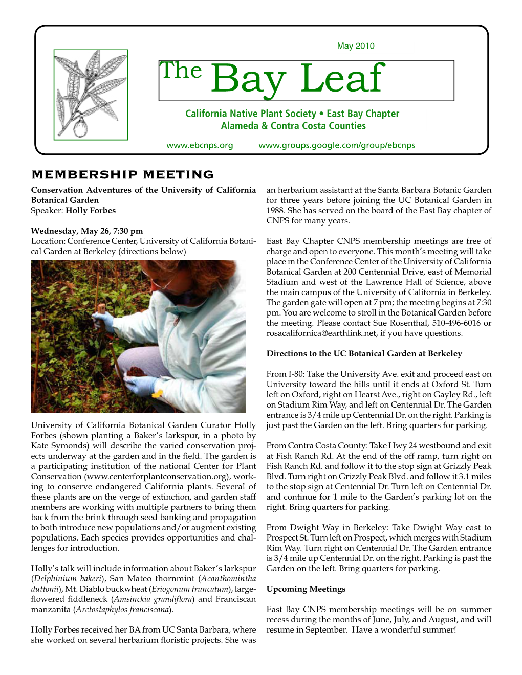 The Bay Leaf California Native Plant Society • East Bay Chapter Alameda & Contra Costa Counties