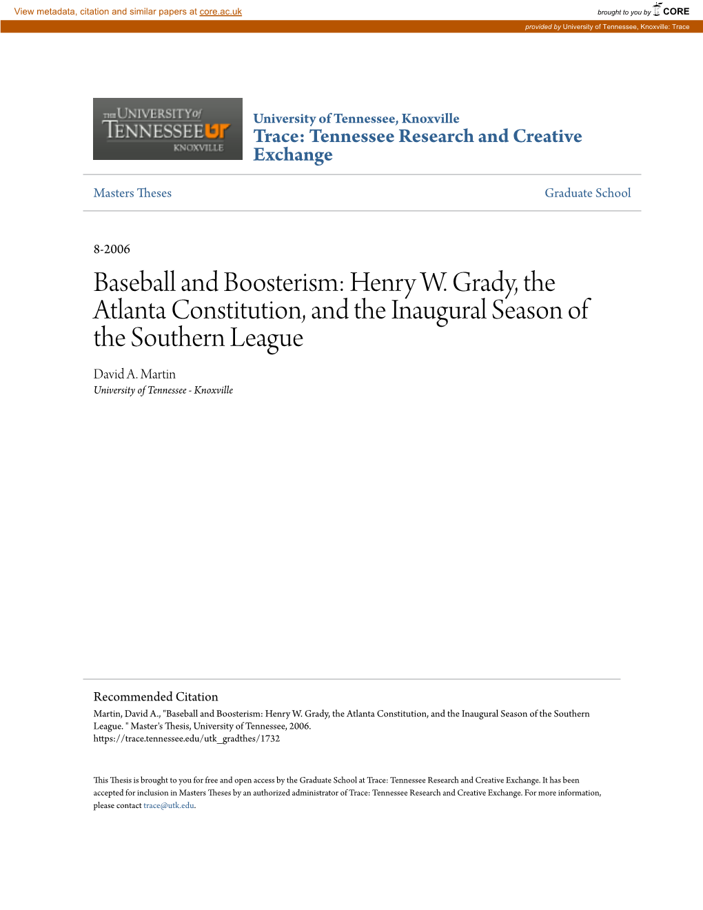 Baseball and Boosterism: Henry W