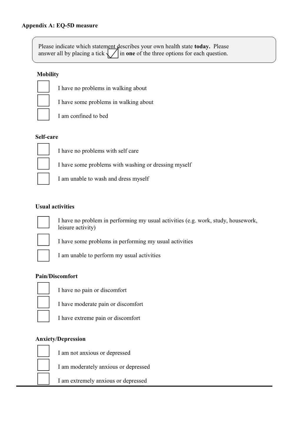 Appendix A: EQ-5D Measure