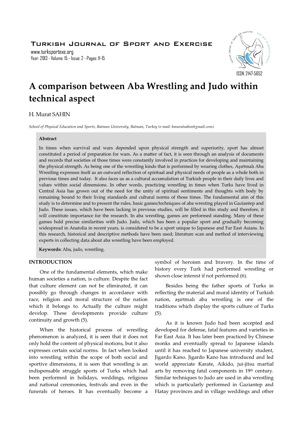 A Comparison Between Aba Wrestling and Judo Within Technical Aspect