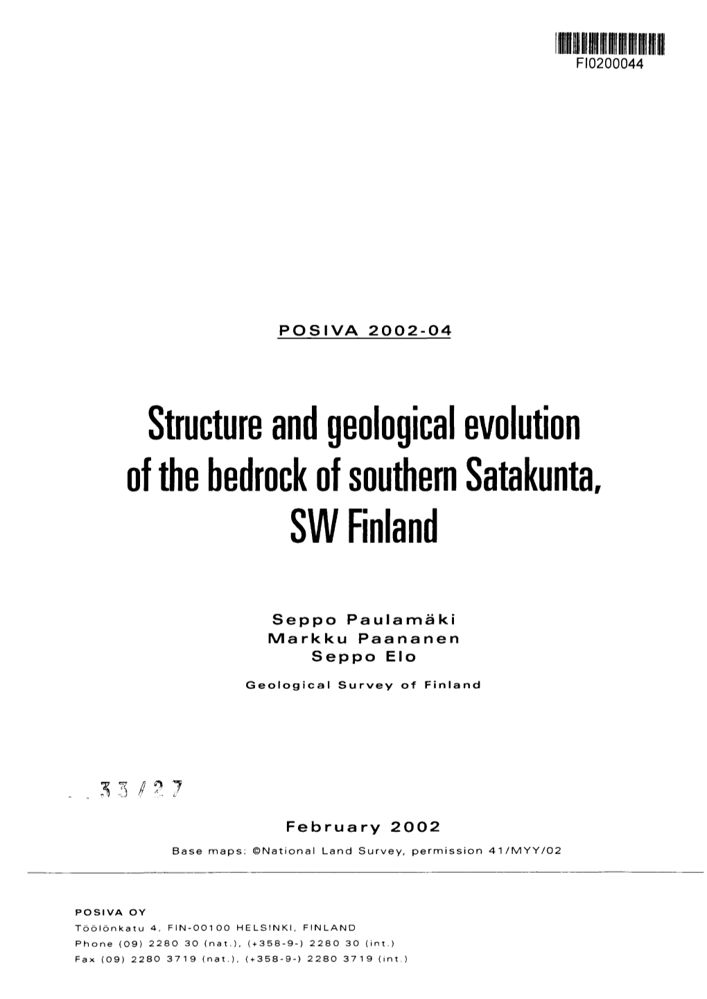 Structure and Geological Evolution of the Bedrock of Southern Satakunta, SW Finland