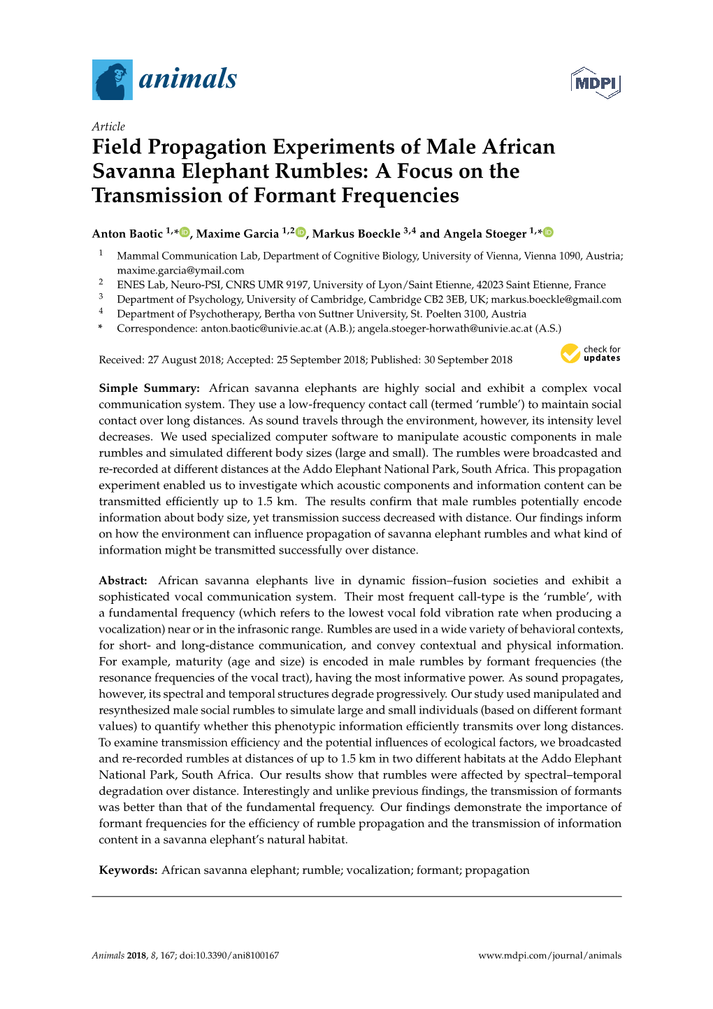 Field Propagation Experiments of Male African Savanna Elephant Rumbles: a Focus on the Transmission of Formant Frequencies