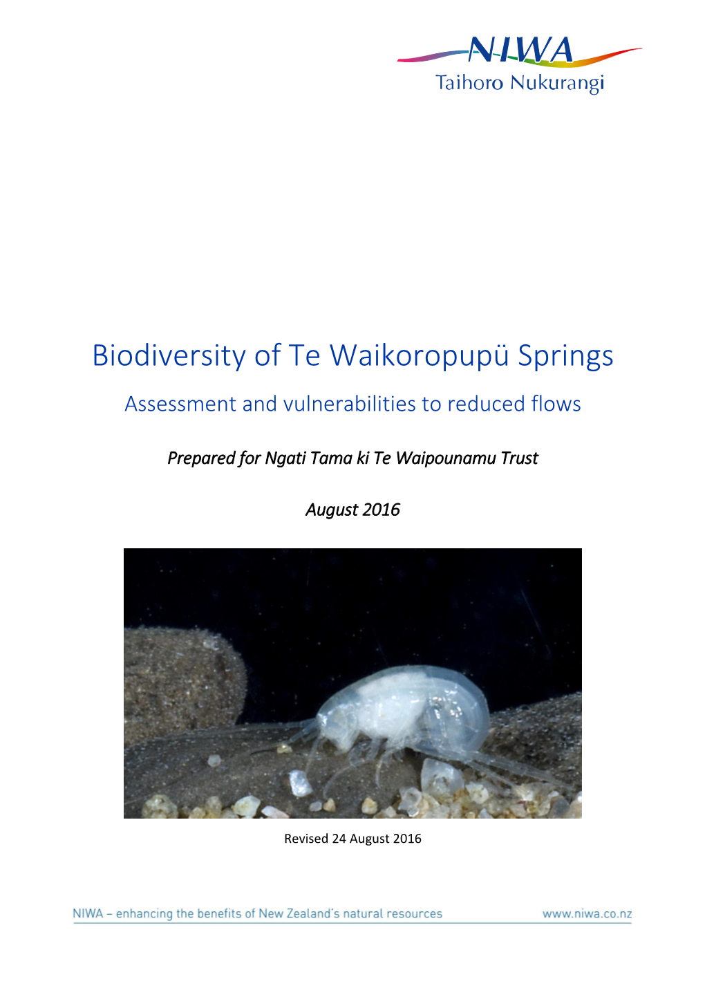 Biodiversity of Te Waikoropupü Springs Assessment and Vulnerabilities to Reduced Flows