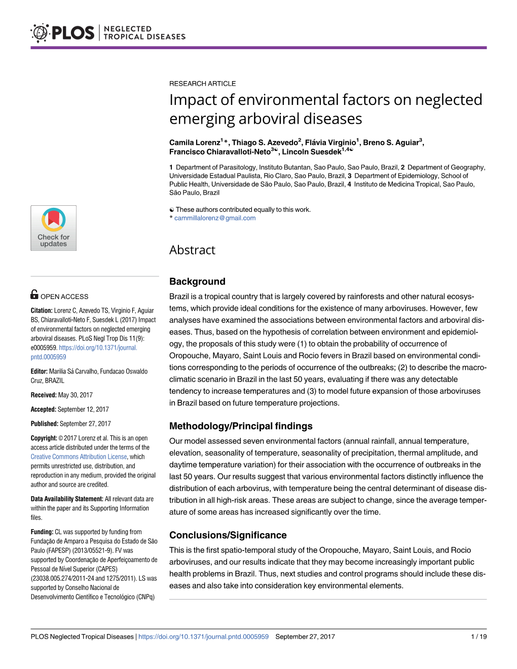 Impact of Environmental Factors on Neglected Emerging Arboviral Diseases