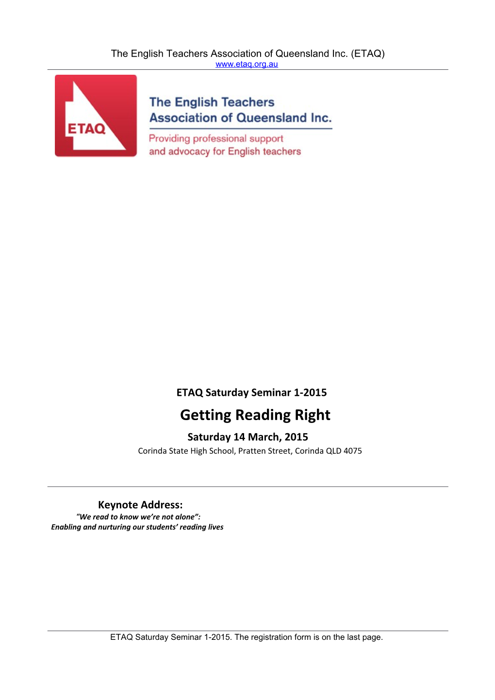 The English Teachers Association of Queensland Inc