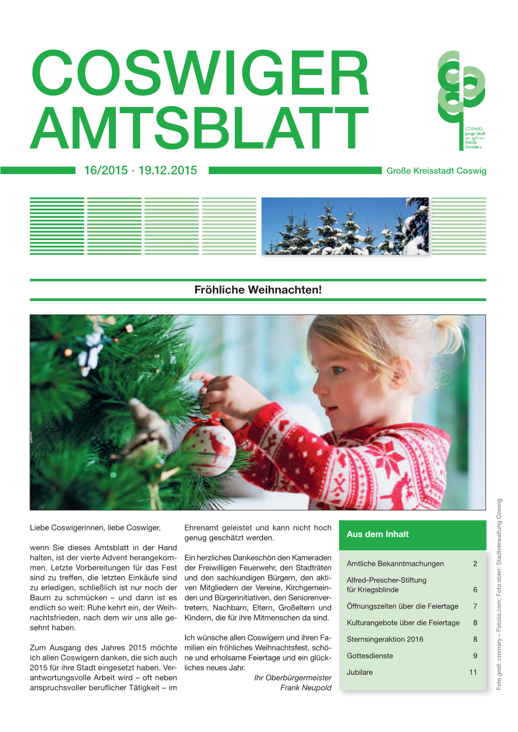 AMTSBLATT 16/2015 · 19.12.2015 Große Kreisstadt Coswig