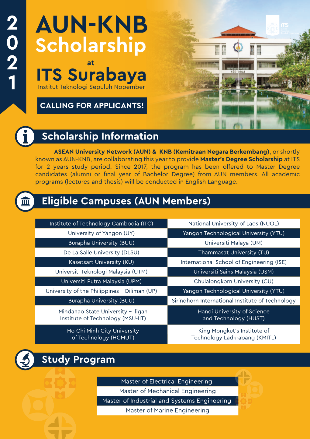 AUN-KNB 0 Scholarship 2 at ITS Surabaya 1 Institut Teknologi Sepuluh Nopember CALLING for APPLICANTS!