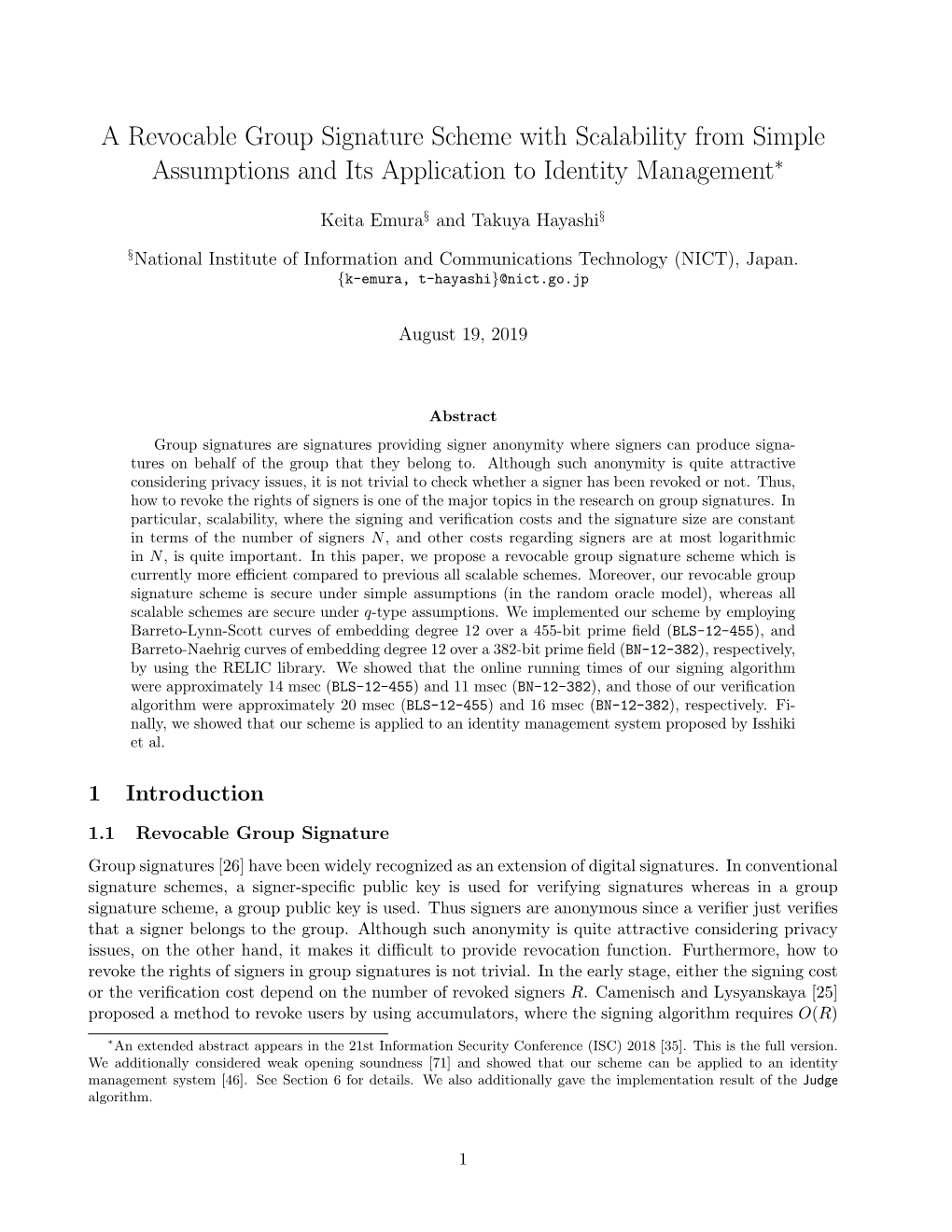 A Revocable Group Signature Scheme with Scalability from Simple Assumptions and Its Application to Identity Management∗