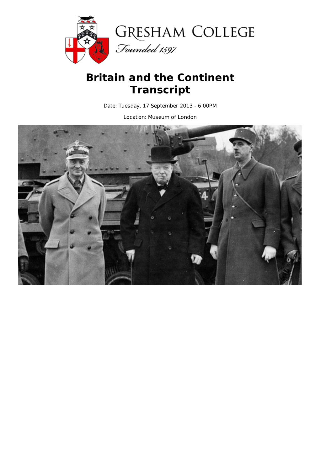 Britain and the Continent Transcript