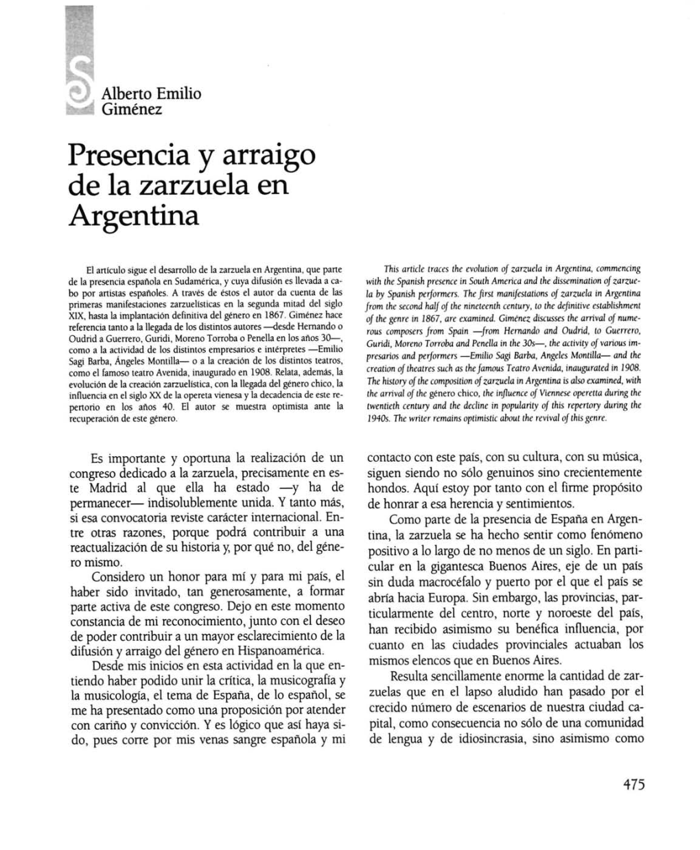 Presencia Y Arraigo De La Zarzuela En Argentina