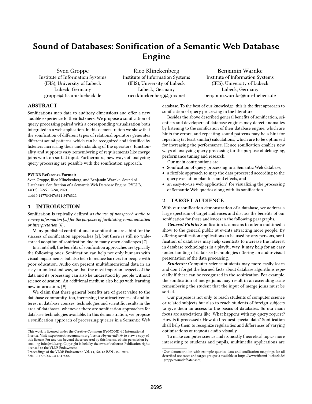 Sonification of a Semantic Web Database Engine