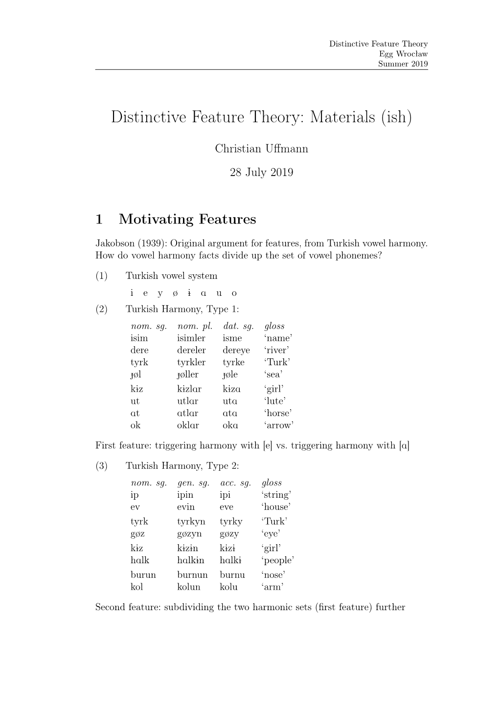 Distinctive Feature Theory: Materials (Ish)