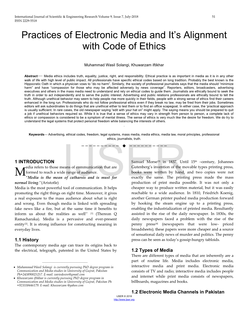 Practices of Electronic Media and It's Alignment with Code of Ethics