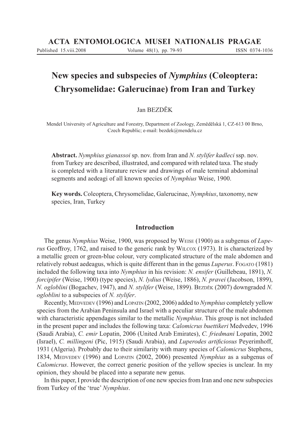 Coleoptera: Chrysomelidae: Galerucinae) from Iran and Turkey