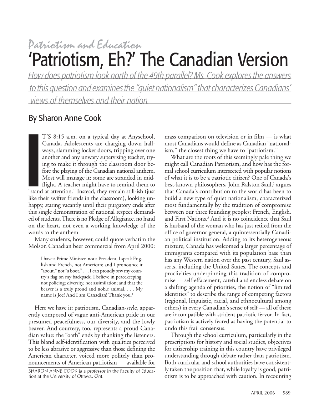 'Patriotism, Eh?' the Canadian Version