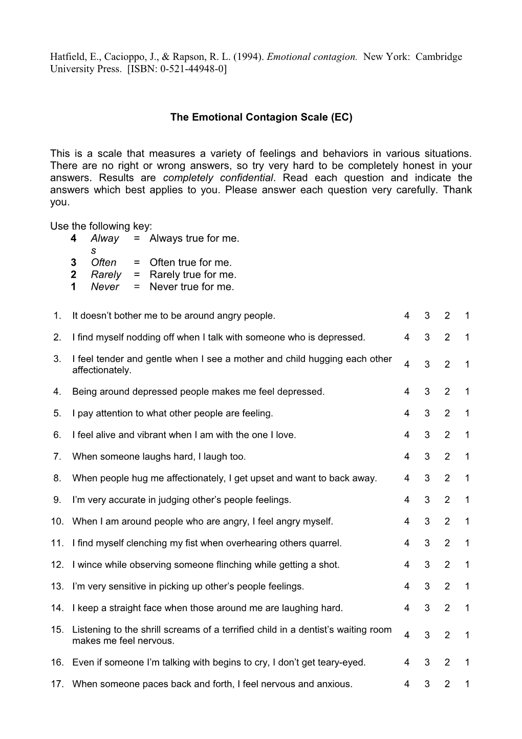 The Emotional Contagion Scale (EC)