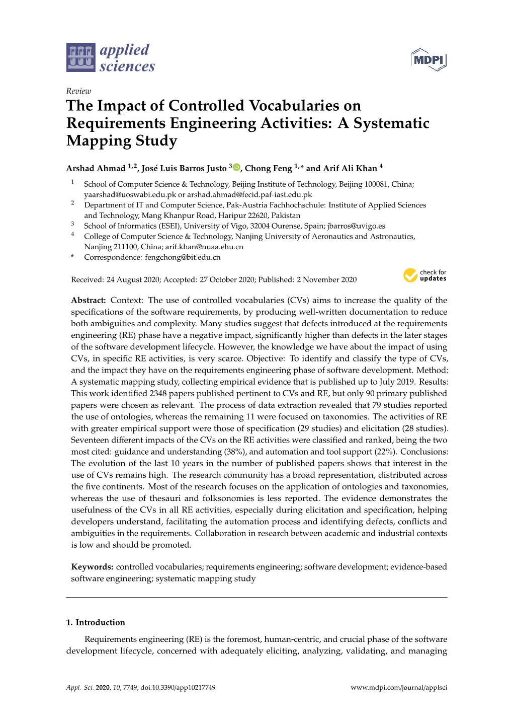 The Impact of Controlled Vocabularies on Requirements Engineering Activities: a Systematic Mapping Study