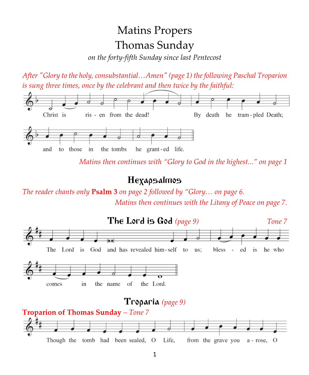 Matins Propers Thomas Sunday on the Forty-Fifth Sunday Since Last Pentecost