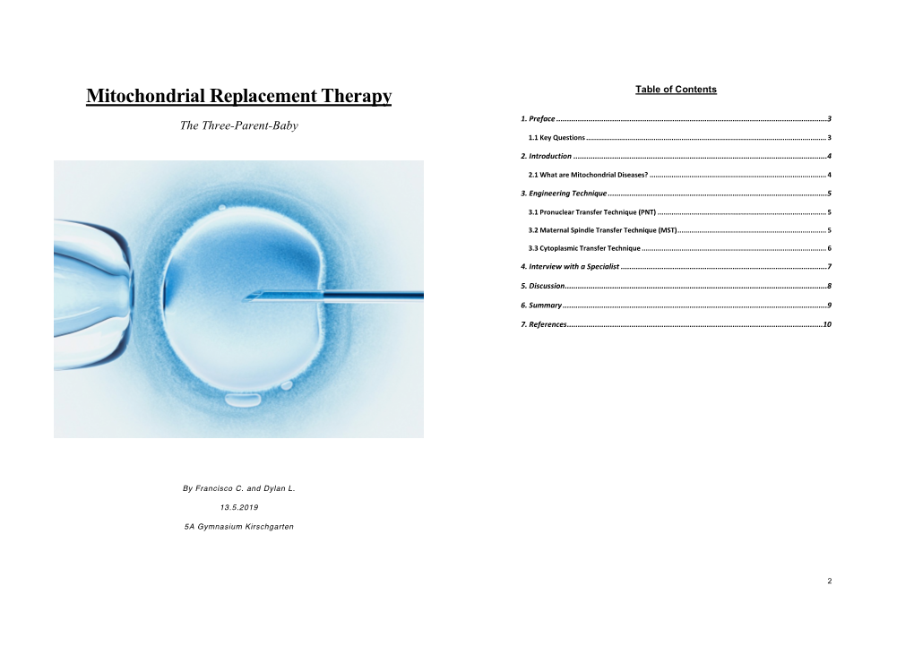 Mitochondrial Replacement Therapy