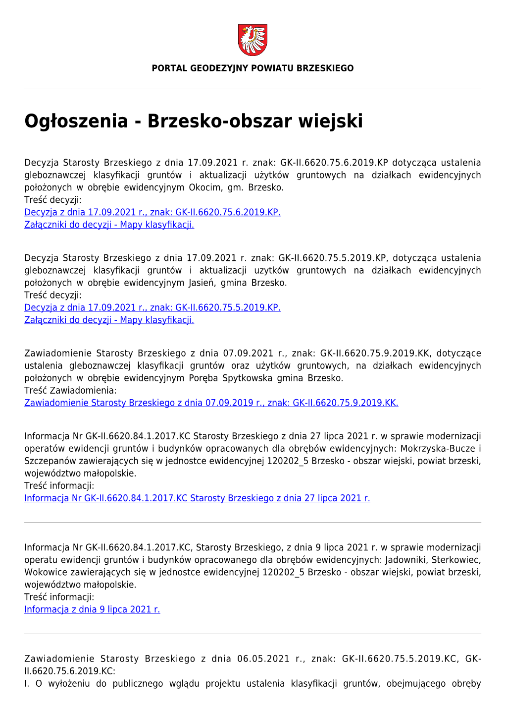 Ogłoszenia - Brzesko-Obszar Wiejski