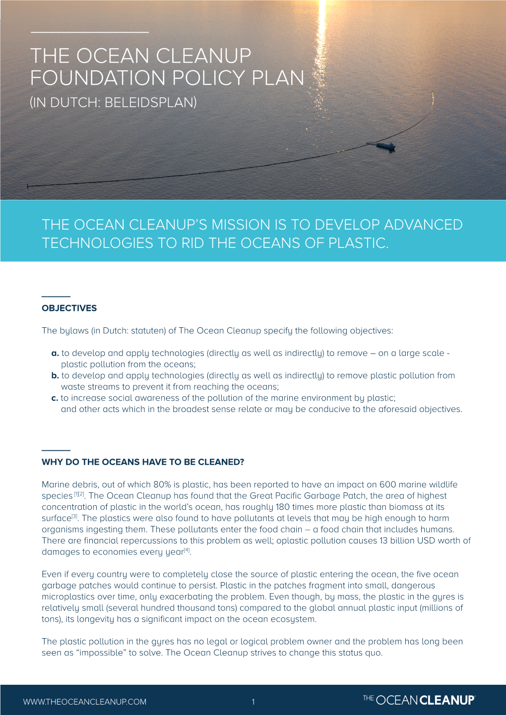 The Ocean Cleanup Foundation Policy Plan (In Dutch: Beleidsplan)