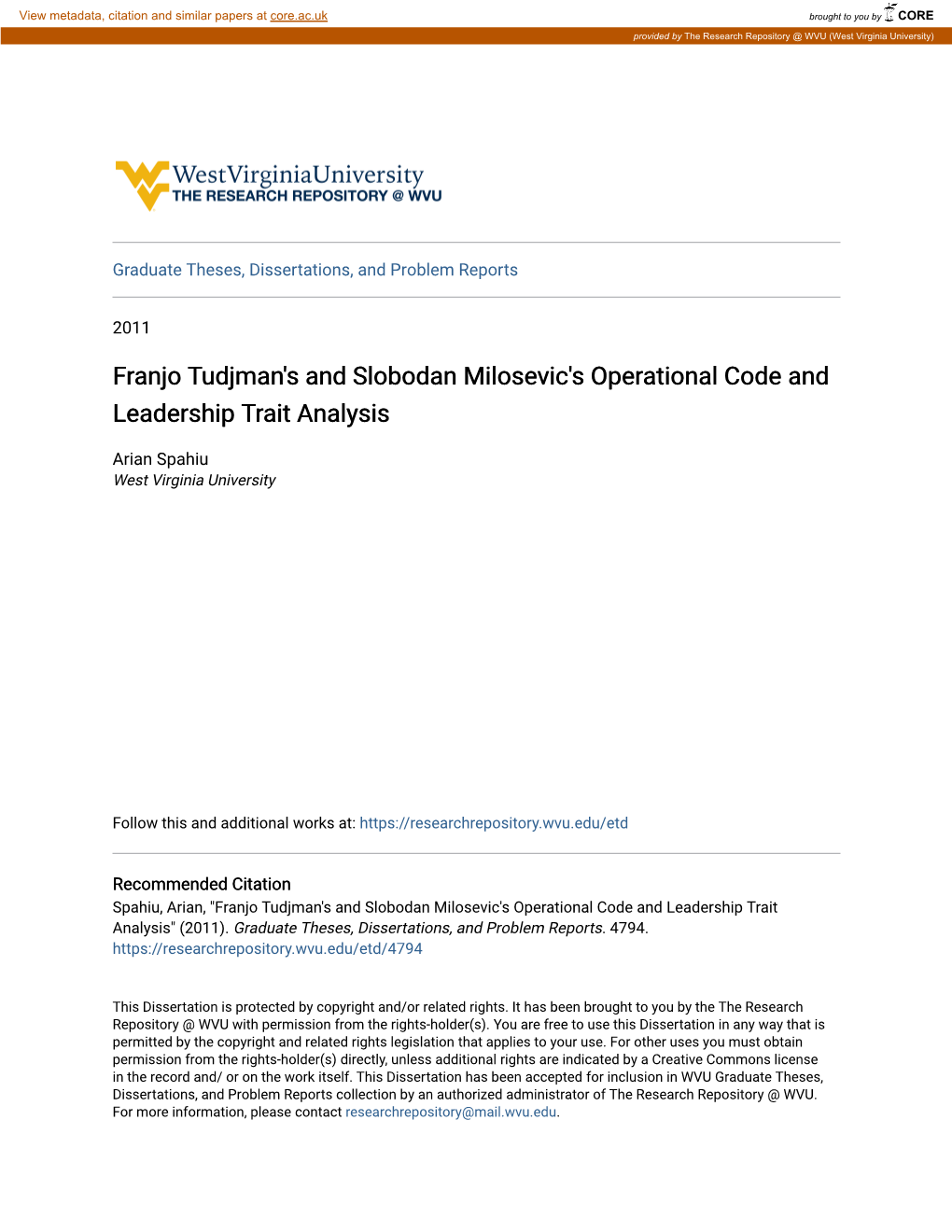 Franjo Tudjman's and Slobodan Milosevic's Operational Code and Leadership Trait Analysis