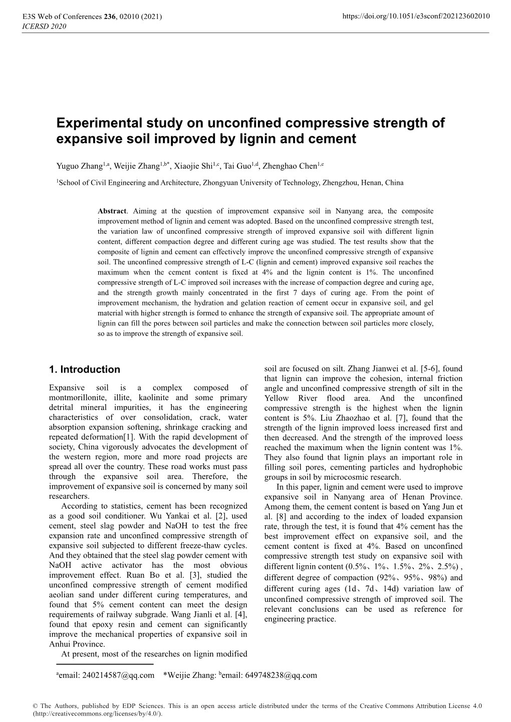 Experimental Study on Unconfined Compressive Strength of Expansive Soil Improved by Lignin and Cement