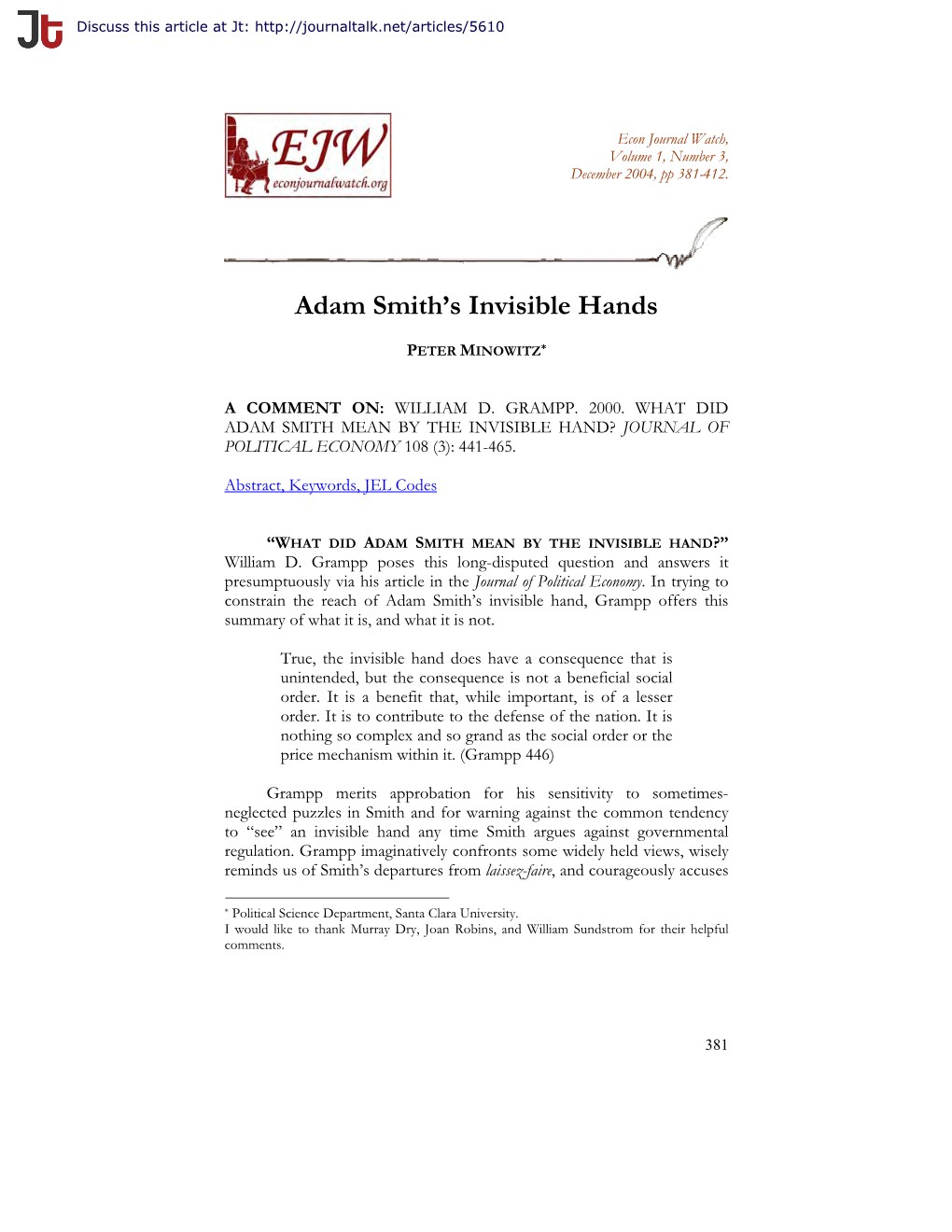 Adam Smith's Invisible Hands