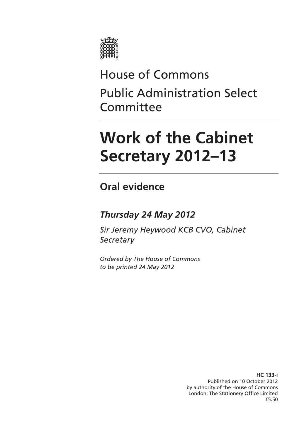 Work of the Cabinet Secretary 2012–13