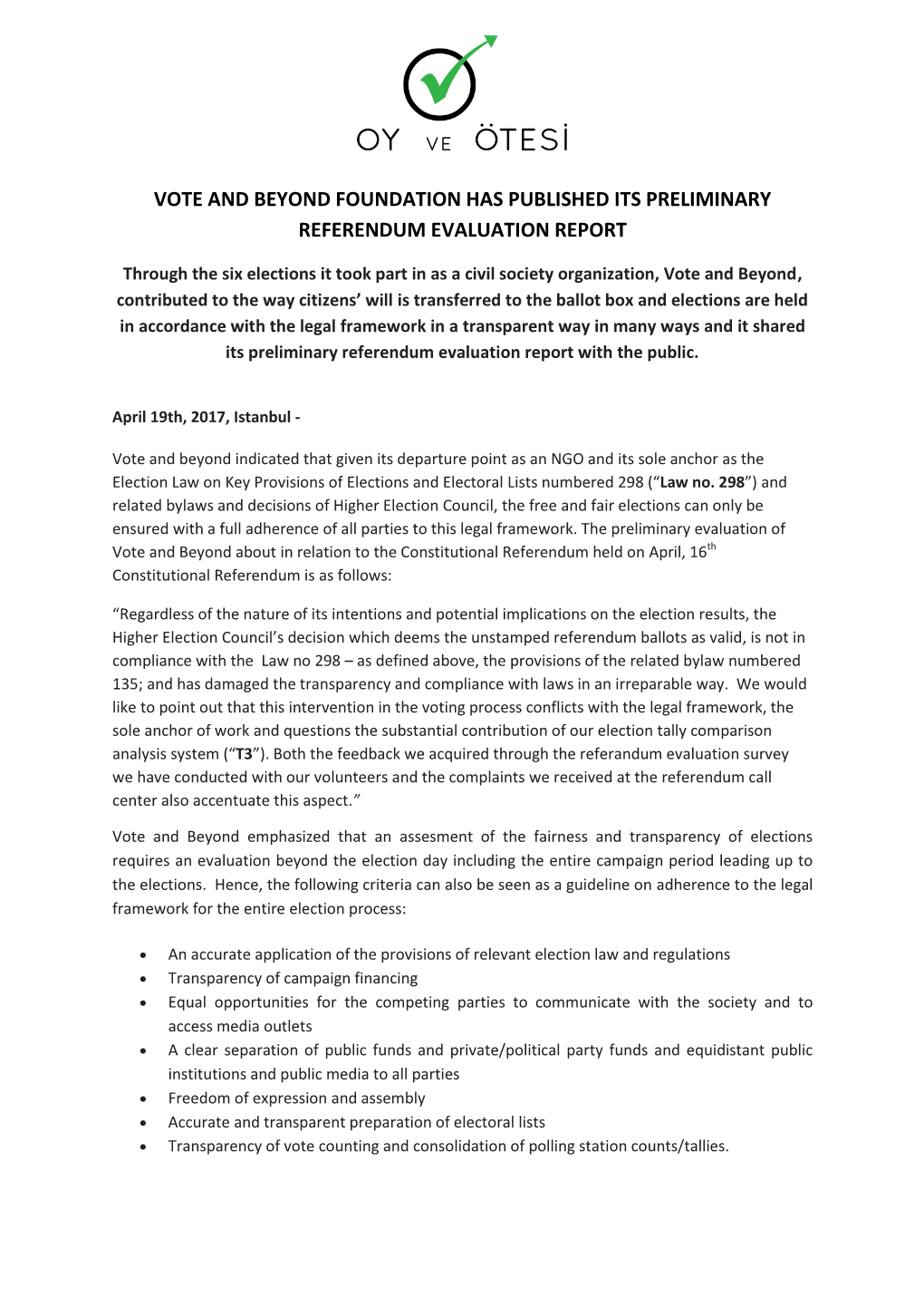 Vote and Beyond Foundation Has Published Its Preliminary Referendum Evaluation Report