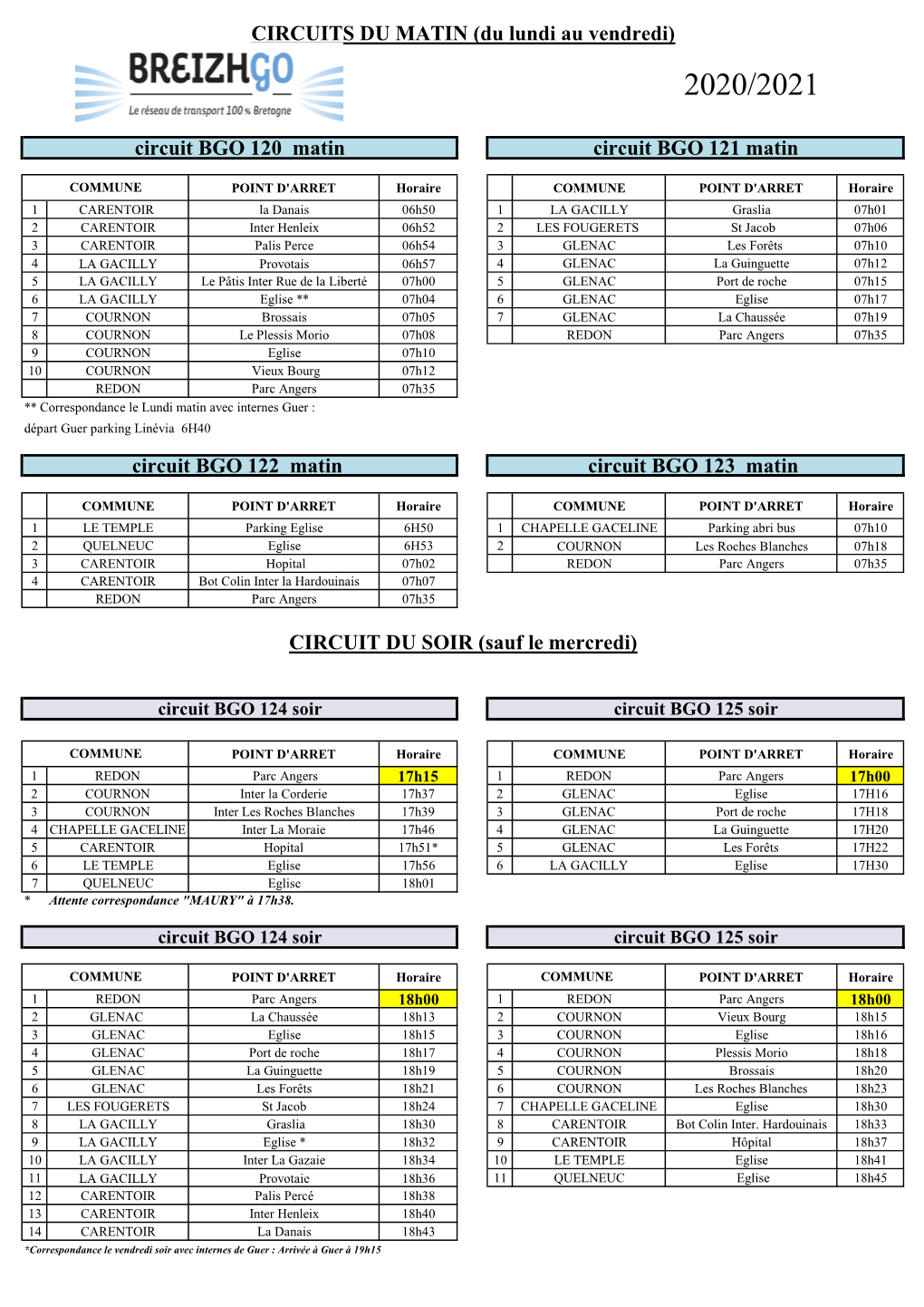 Fiche Horaires Des Lignes Scolaires À Destination De Redon