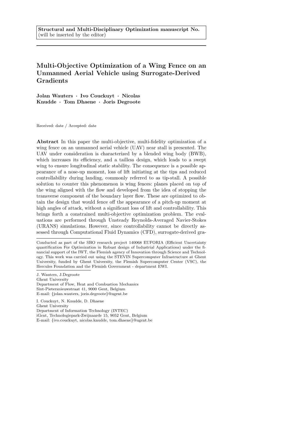 Multi-Objective Optimization of a Wing Fence on an Unmanned Aerial Vehicle Using Surrogate-Derived Gradients