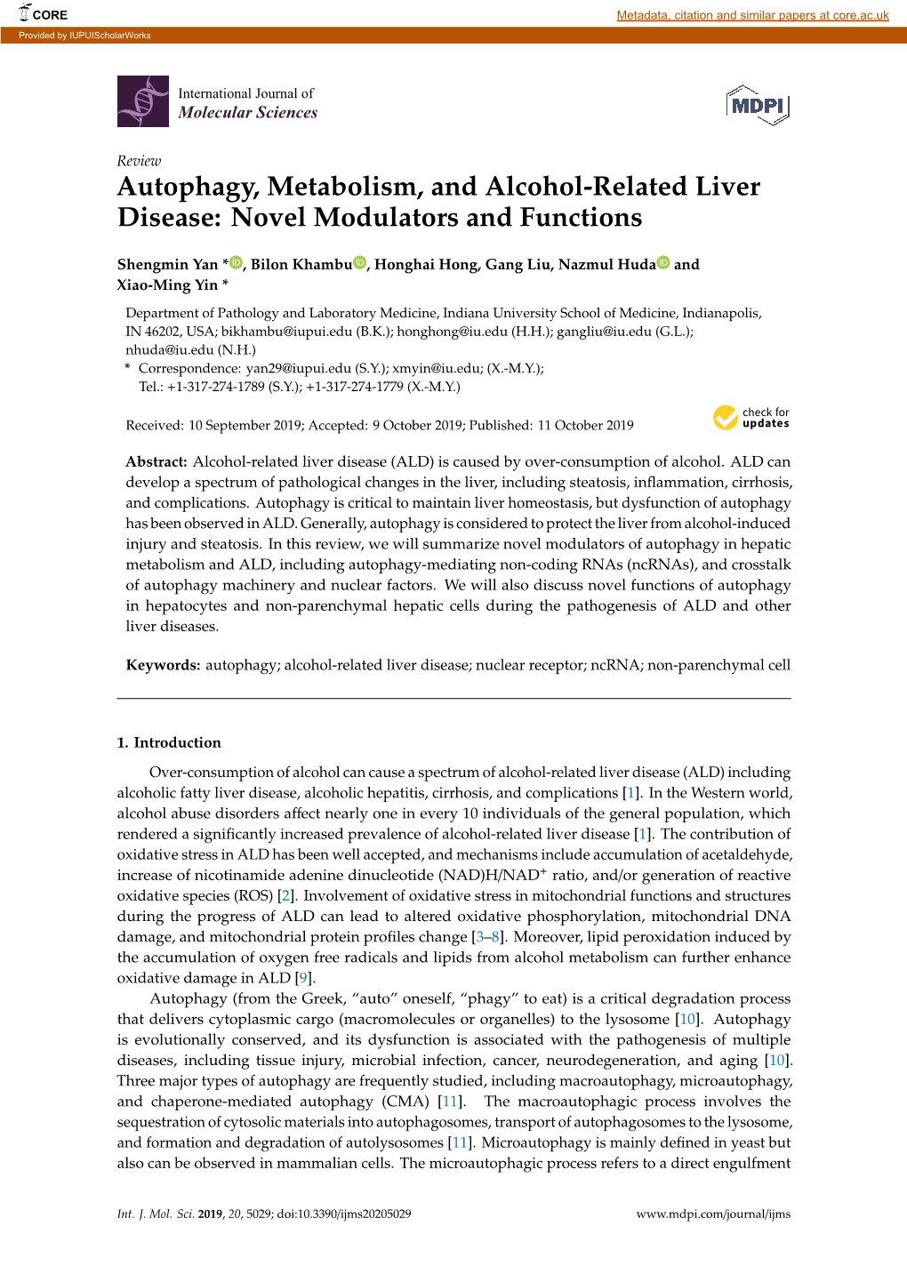 Autophagy, Metabolism, and Alcohol-Related Liver Disease: Novel Modulators and Functions