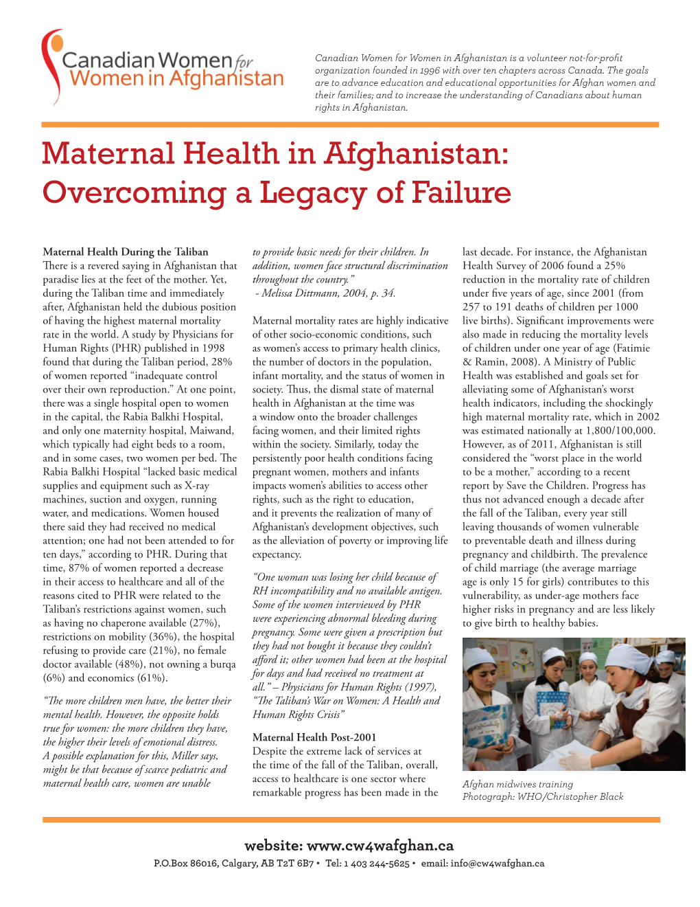 Maternal Health in Afghanistan: Overcoming a Legacy of Failure