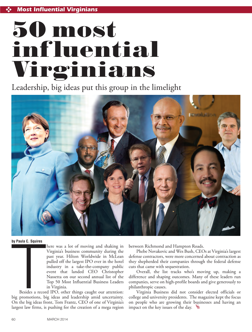 50 Most Inf Luential Virginians Leadership, Big Ideas Put This Group in the Limelight